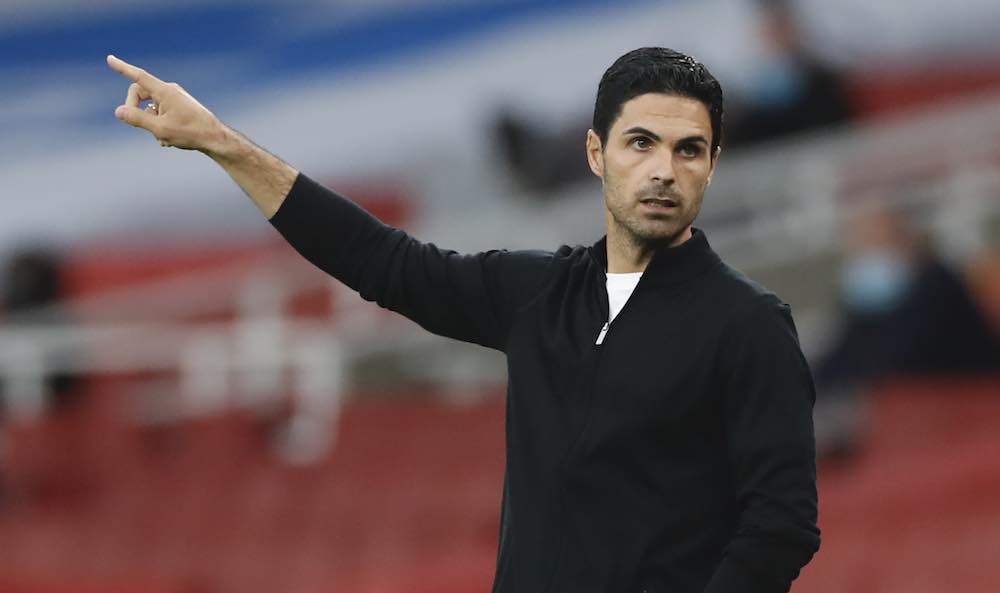  Mikel Arteta gestures on the touchline during Arsenal's Champions League match.