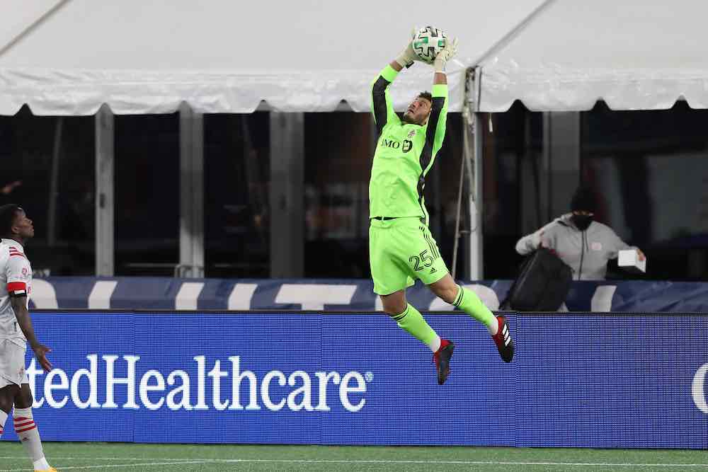 Alex Bono, goalkeeper of the Toronto FC during the 2020 Major League Soccer  season (MLS) match between Toronto FC and New York City FC at BMO Field in  Toronto.Final score; Toronto FC