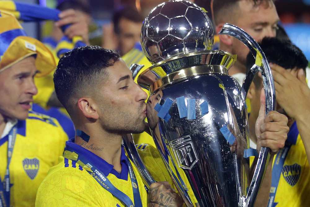 Racing Club players celebrate with their national league trophy after  defeating Defensa y Justicia in Buenos Aires, Argentina, Sunday, April 7,  2019. Racing Club, one of the five giants of Argentinian soccer